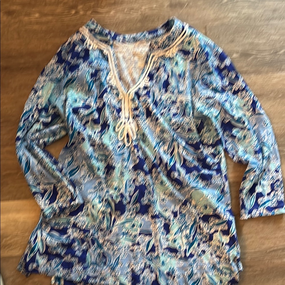 Blue and White Koala Kaia Tunic Blouse by Lilly Pulitzer size XL